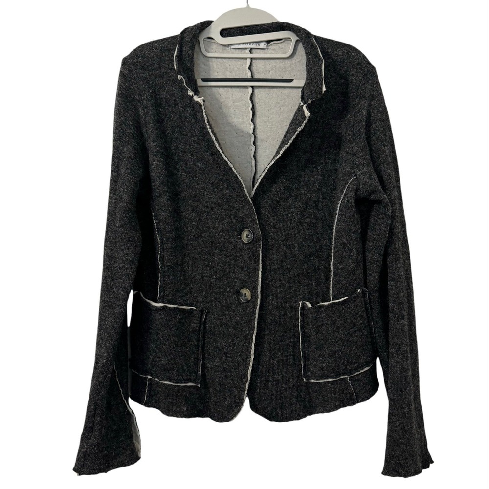 Cut‎ Loose Blazer Womens Small Raw Edge Wool Cotton Blend Artsy Lagenlook Grunge